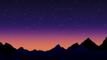 Purple orange gradient. Evening sunset background. Mountains scenery at night motion design video