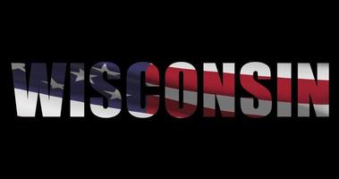 Wisconsin Estado nome com americano bandeira acenando, alfa canal cenas video