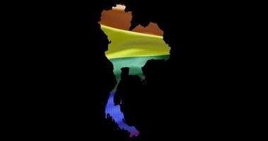 Thailand country shape territory outline with LGBT rainbow flag background waving animation. Concept of the situation with gay marriage and tolerance for LGBT or LGBTQ plus. 4K alpha channel video