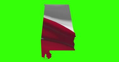 Alabama state map outline with flag animation on green screen video