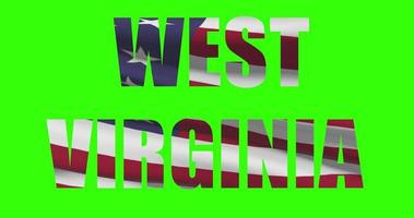 West Virginia state name on green screen animation. USA state flag waving video