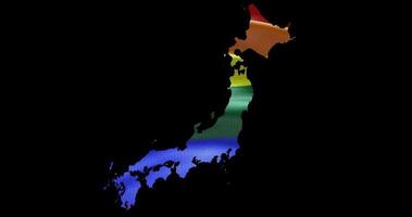 Japan country shape territory outline with LGBT rainbow flag background waving animation. Concept of the situation with gay marriage and tolerance for LGBT or LGBTQ plus. 4K alpha channel video