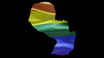 paraguay Land form territorium översikt med HBTQ regnbåge flagga bakgrund vinka animation. begrepp av de situation med Gay äktenskap och tolerans för HBTQ eller lgbtq plus. 4k alfa kanal video