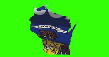 Wisconsin state map outline with flag animation on green screen video