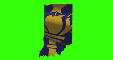 Indiana state map outline with flag animation on green screen video