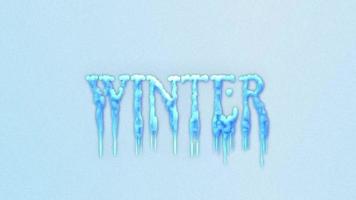 Inscription Winter on an icy blue background written in snow. Snowy winter font, animation text, word appearance video