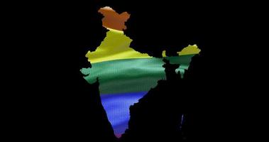 Inde pays forme territoire contour avec lgbt arc en ciel drapeau Contexte agitant animation. concept de le situation avec gay mariage et tolérance pour lgbt ou lgbtq plus. 4k alpha canal video