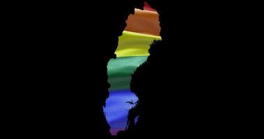 Sverige Land form territorium översikt med HBTQ regnbåge flagga bakgrund vinka animation. begrepp av de situation med Gay äktenskap och tolerans för HBTQ eller lgbtq plus. 4k alfa kanal video