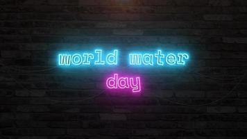 World water day with neon text animation effect in wall background. Seamless loop video