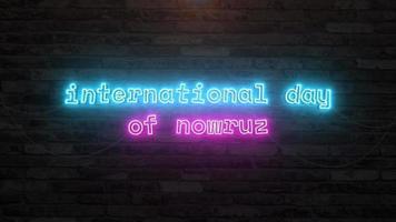 internacional dia do nowruz com néon texto animação efeito dentro parede fundo. desatado ciclo vídeo video