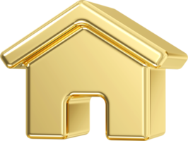 Gold metal home icon. 3d gold house for real estate, mortgage, loan concept and homepage. png