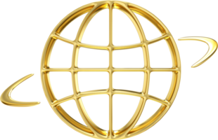 Gold metal globe icon. Go to web symbol icon. Website, homepage icon 3D rendering png