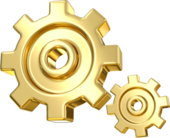 3d Gold Ausrüstung Symbol. Gold Metall Getriebe und Zahnräder. Mechanismus Räder Logo. Zahnrad Konzept Vorlage. Einstellungen, Verfahren, Fortschritt Geschäft Symbol. ui Symbol. 3d Rendern png