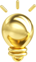 3d oro metal ligero bulbo icono, creativo concepto idea diseño, 3d representación png