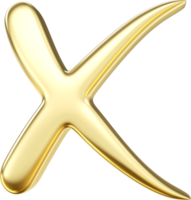 3d gold metal cross checkmark icon. Check Symbols X mark. Tick checkmark x sign gold color. Negative or decline sign , 3D rendering png