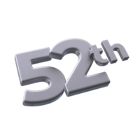 Number 52th 3D rendering with Silver color png