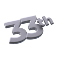 número 33º 3d Renderização com prata cor png