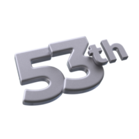 Number 53th 3D rendering with Silver color png