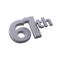 Number 61th 3D rendering with Silver color png