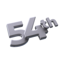 Number 54th 3D rendering with Silver color png