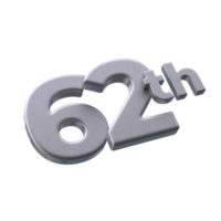 numero 62 ° 3d interpretazione con argento colore png