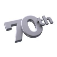 Number 70th 3D Render with Silver color png