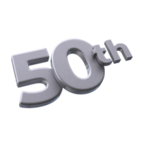 Number 50th 3D rendering with Silver color png