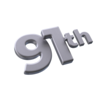 Number 91th 3D Render with Silver color png