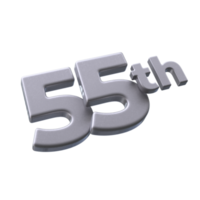Number 55th 3D rendering with Silver color png