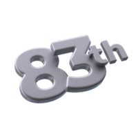 Number 83th 3D Render with Silver color png