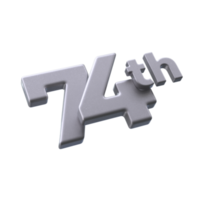 número 74º 3d render com prata cor png