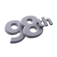 Number 98th 3D Render with Silver color png