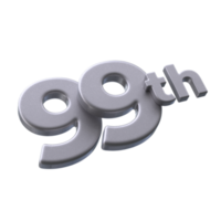 Number 99th 3D Render with Silver color png