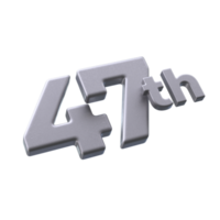 Number 47th 3D rendering with Silver color png