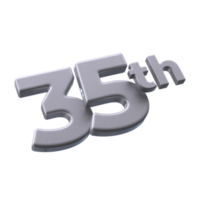 Number 35th 3D rendering with Silver color png