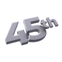 número 45º 3d Renderização com prata cor png