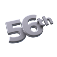 Number 56th 3D rendering with Silver color png