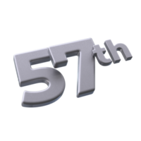 Number 57th 3D rendering with Silver color png