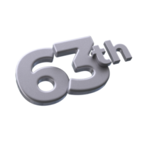 Number 63th 3D rendering with Silver color png