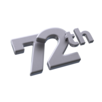 Number 72th 3D Render with Silver color png