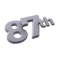 Number 87th 3D Render with Silver color png