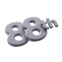 Number 88th 3D Render with Silver color png