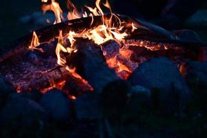 Campfire at night as a close up photo