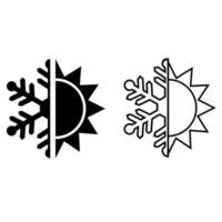 Thermal and cold resistant vector icon. Snowflake and sun illustration sign. Heat and frost symbol.