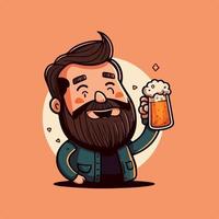 Happy man holding beer cartoon vector illustration