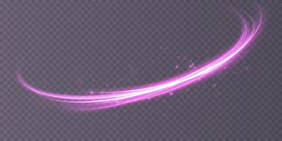 Abstract light lines of movement and speed in purple. Light everyday glowing effect. semicircular wave, light trail curve swirl vector