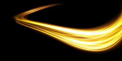 Abstract light lines of motion and speed in golden color. Light everyday glowing effect. semicircular wave, light trail curve swirl vector