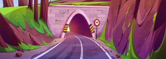 Cartoon road going through tunnel in mountain vector