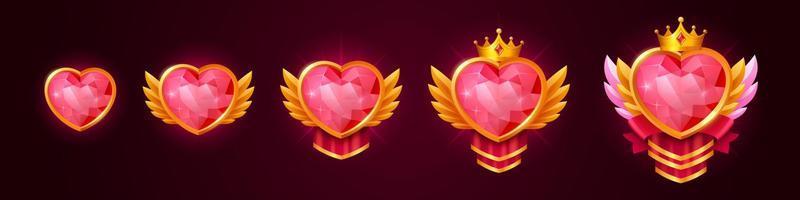 Set of heart shape game rank frames on background vector