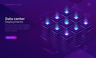 Date center isometric concept, server room vector